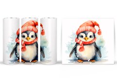 Christmas Penguin Tumbler Wrap. Penguin Watercolor Tumbler Product Image 2