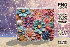 3D Flowers Tumbler Wrap Sublimation 20oz PNG, Wedding PNG Product Image 1