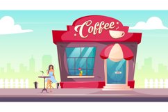 Coffeeshop on sidewalk flat color vector illustration Product Image 1