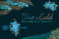 Watercolor blue and gold floral set Product Image 1