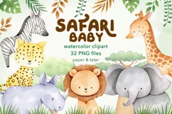 Watercolor Safari Baby Animals Clipart Graphics Product Image 1