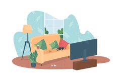 Messy living room 2D vector web banner, poster Product Image 1