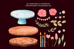 Boho cake clipart, Watercolor birthday cake PNG set Product Image 3