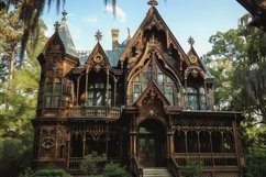 Wooden House in the Forest Background Wallpaper Product Image 1