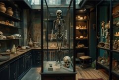Mystical curiosity cabinet with human skeleton Product Image 1