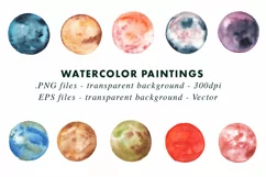 Watercolor Planets Clip Art Painting in PNG & Vector EPS Product Image 2