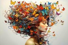 Dreamy woman with butterfly hair fantasy art Product Image 1