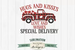 Buffalo Plaid Valentine Truck Sublimation | Hugs Kisses Love Product Image 2