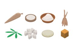 Cassava icons set, isometric style Product Image 1