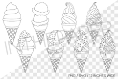 Soft serve ice cream cone line art illust PNG SVG clipart Product Image 1