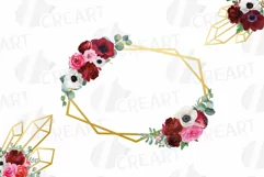 Watercolor pink, white and burgundy floral geometric frame Product Image 4