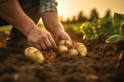 Farmer Harvesting Potato Background Wallpaper Product Image 1