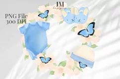 Watercolor Blue Newborn Baby Wreath Design PNG Product Image 1