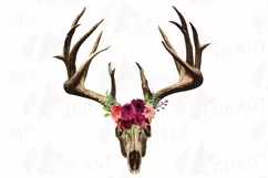 Floral Deer Skull watercolor clip art, Indian Tribal skull Product Image 1