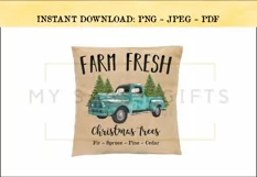 Farm Fresh Christmas Trees With Teal Blue Truck PNG Clipart Product Image 2
