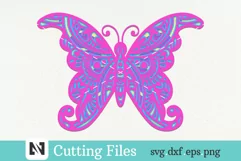 3D Butterfly Mandala Svg, 3D Layered Butterfly Svg, Mandala Product Image 1