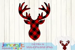 Buffalo Plaid Reindeer SVG, Christmas Deer svg Antlers Buck Product Image 2