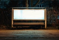 Empty billboard shining at night in an urban setting Product Image 1