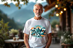 Mountains cafe man model white t-shirt mockup JPG and PSD Product Image 2