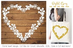 Floral heart paper cut design. SVG / DXF / EPS / PNG Product Image 1