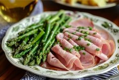 Delicious Asparagus ham plate. Generate Ai Product Image 1