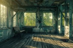 Abandoned building interior at sunrise Product Image 1