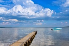 Summer lake and pier. Dramatic sky with clouds Product Image 1
