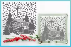 SVG Cabin Truck and Trees Christmas Scene Glass Block Design Product Image 3