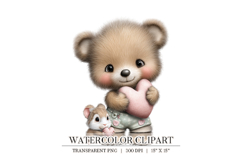 Cute Valentine Bear Clipart PNG Product Image 1