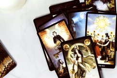 Tarot cards on fortune teller desk. Magic rituals Product Image 1