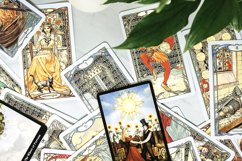 Tarot cards on fortune teller desk. Magic rituals Product Image 1