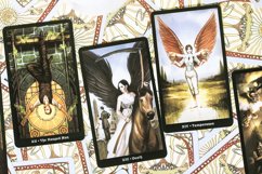 Tarot cards on fortune teller desk. Magic rituals Product Image 1