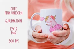 Cute Pink unicorn girl. Sublimation, PNG. Product Image 1