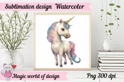 Cute cartoon unicorns watercolor Clipart PNG Product Image 2
