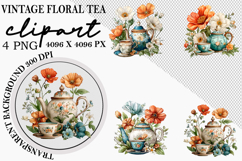 Whimsical Vintage Floral Tea Set Clipart Png Product Image 1