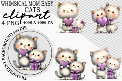 Whimsical Mom Baby Cats Clipart Watercolor Mom Baby Cats Product Image 1