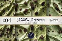 Matcha Ice Cream Pattern, Matcha Dessert Digital Paper Product Image 1