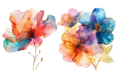 18 Abstract Watercolor Floral Clipart, Pink Purple Blue Gold Product Image 9