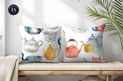 Cute Hand-Painted Teapots Watercolor Pattern Digital Paper Product Image 2