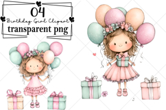 Whimsical Birthday Girl Clipart Watercolor PNG Product Image 1