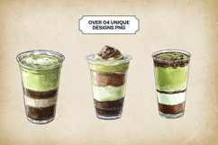 Chocolate Matcha Latte Clipart Bundle 4 PNG Product Image 3