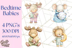 Baby Bedtime Animal Clipart PNG for Nursery Product Image 1
