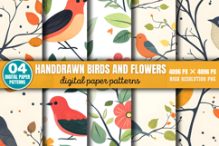 Handdrawn Birds And Flowers Patterns Digital Paper Backgroun Product Image 6