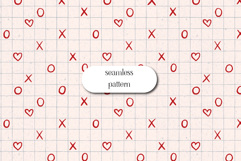 XOXO Grid Seamless Valentine Pattern with Hearts on Vintage Product Image 1