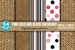 Pink Gold and Black Checkered Digital Paper Background PNG Product Image 9