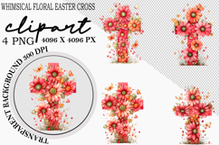 Whimsical Floral easter cross clipart Watercolor Png Product Image 1
