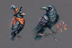 Watercolor Halloween Raven. PNG sublimation Product Image 4