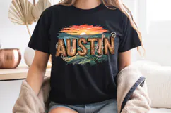 Austin Texas PNG, Vintage Longhorn City Skyline Sublimation Product Image 8