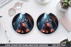 Haunted Bats Car Coaster Sublimation| Halloween Coaster PNG Product Image 1