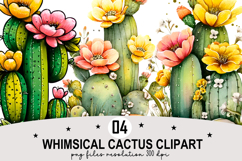 Whimsical Cactus Clipart Watercolor PNG Product Image 1
